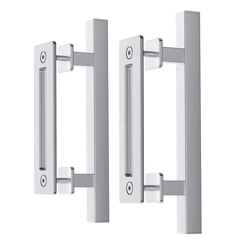 EaseLife 12" Stainless Steel Sliding Barn Door Pull Handle with Flush Hardware Set,Double Sided,Brushed Finish,Anti-Rust Anti-Corrosion,Easy Install,Square,2 Pack - Image 1
